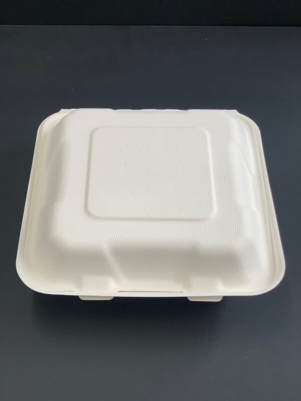 EC 8X8X3 Baggase Clamshell Compostable Container-200pc - Image 2