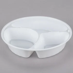 33oz-3 Compartment White Round Plastic Container w/Lids-150pc/Case